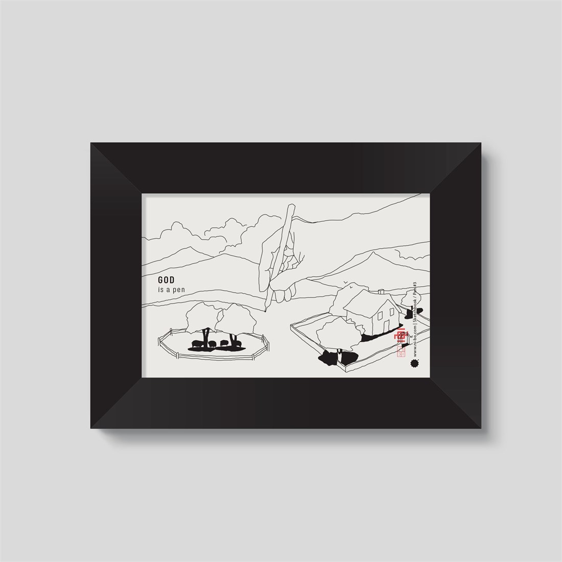 Pen #3 in black satin frame