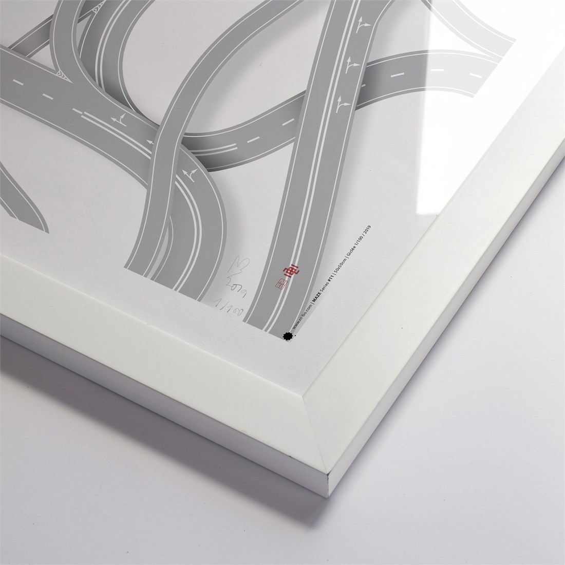 Maze #11 in white satin frame