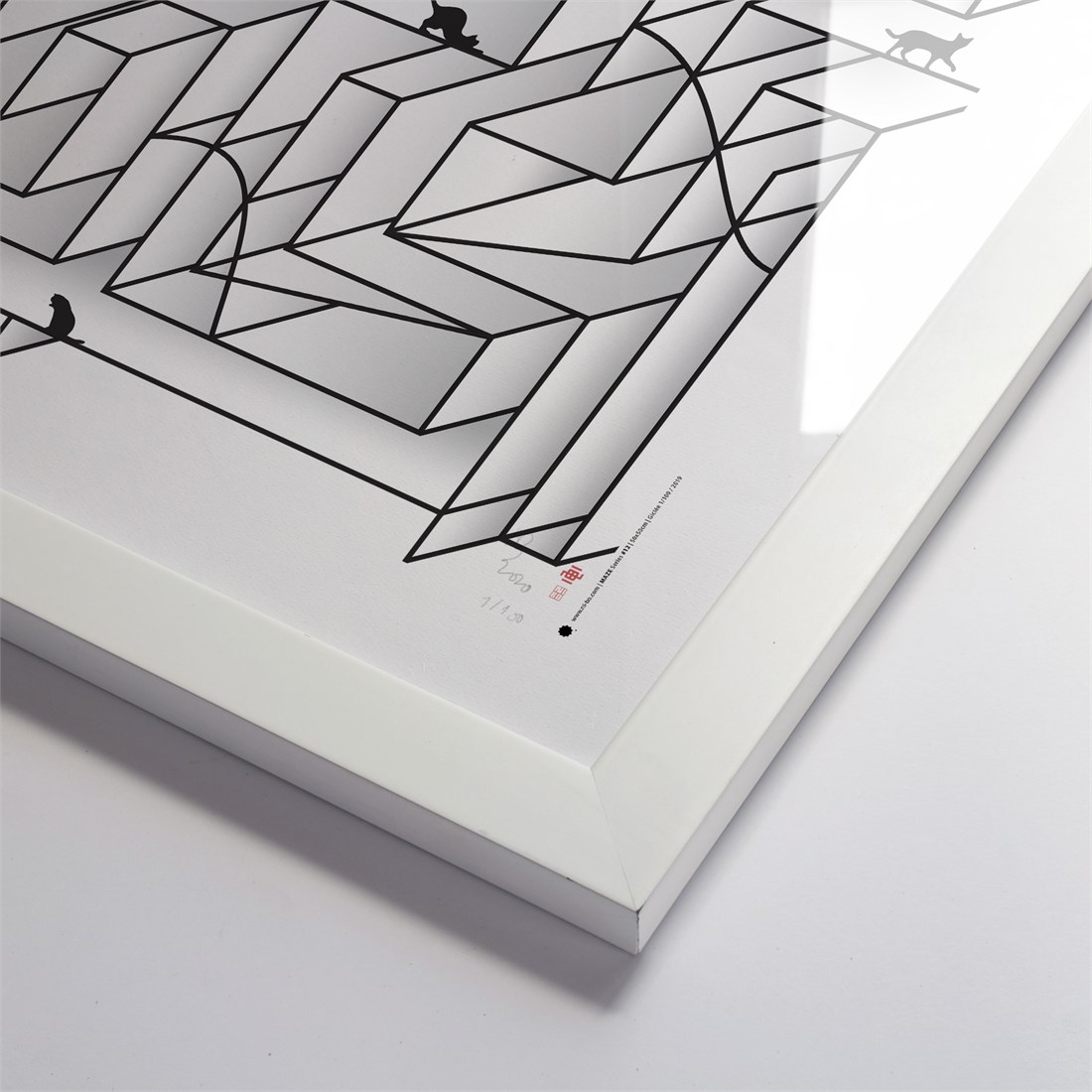Maze #12 in white satin frame