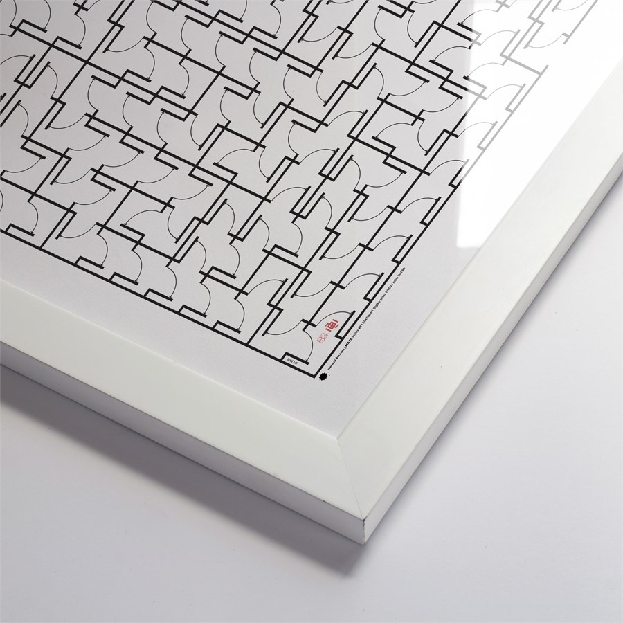 Maze #2 in white satin frame.